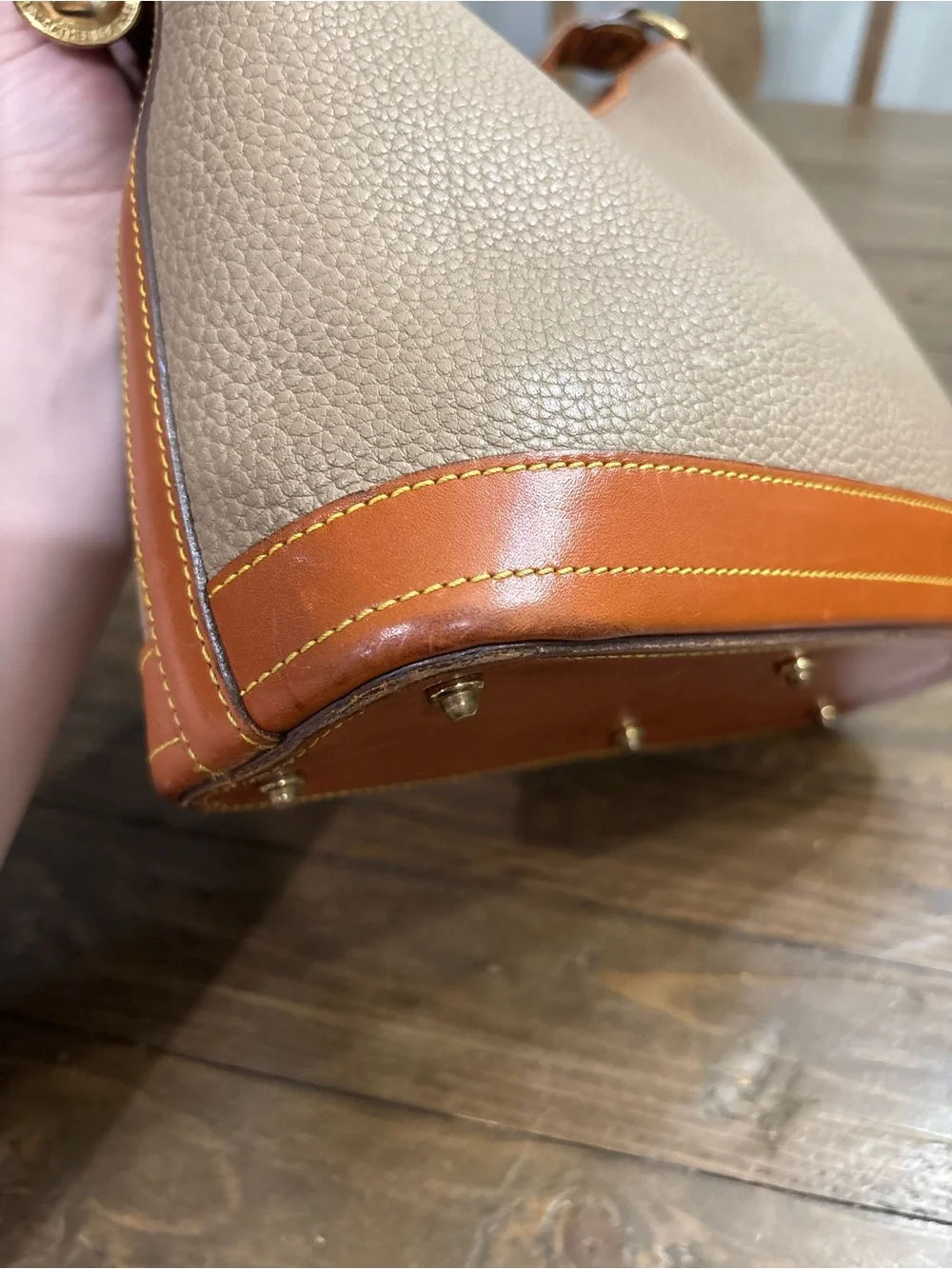 Dooney & Bourke Vintage Taupe Pebbled Leather Hobo Bag